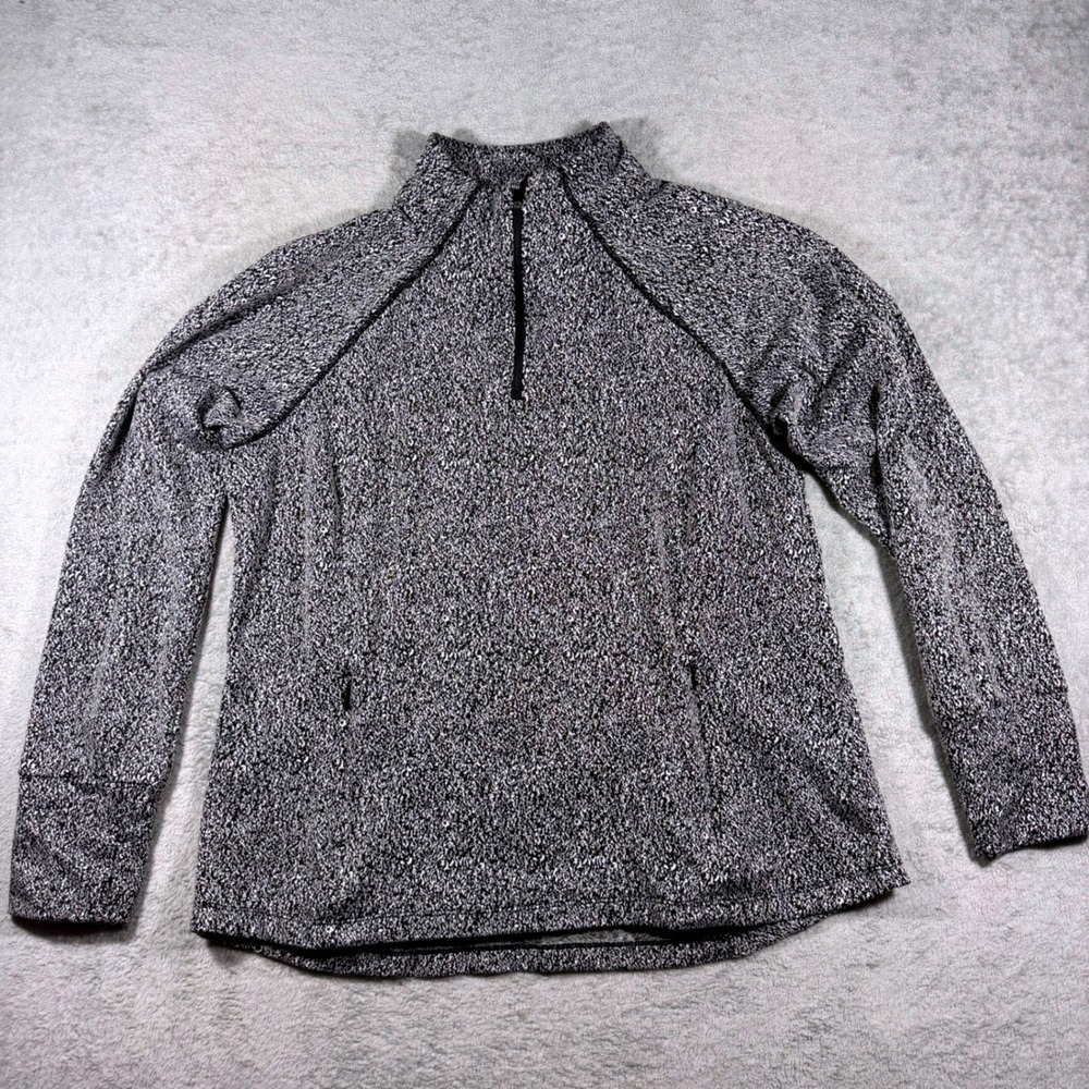 Avia Quarter Zip Pullover Womens XL Black White Space Dye Fleece Thumbhole